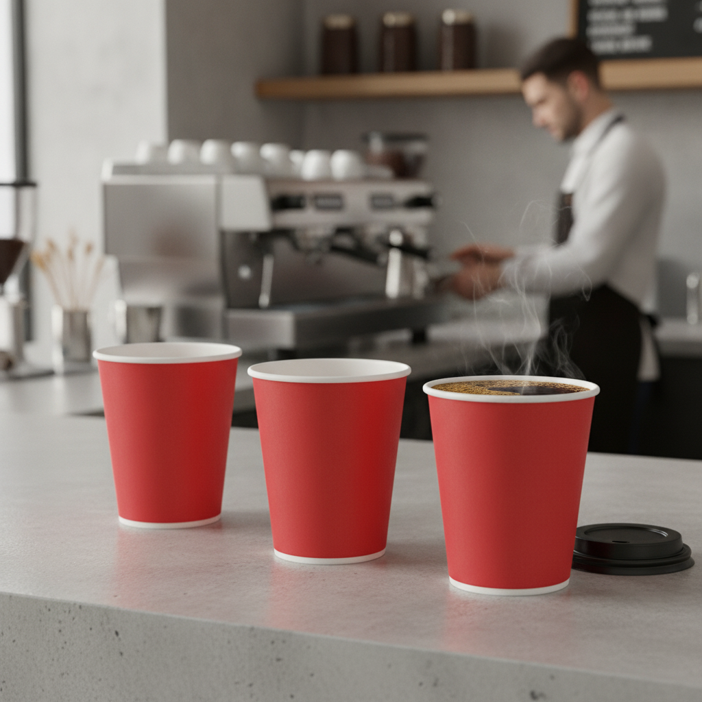 Cardboard Red Takeaway Coffee Cups 225ml for Small Drinks (Pack of 1000)
