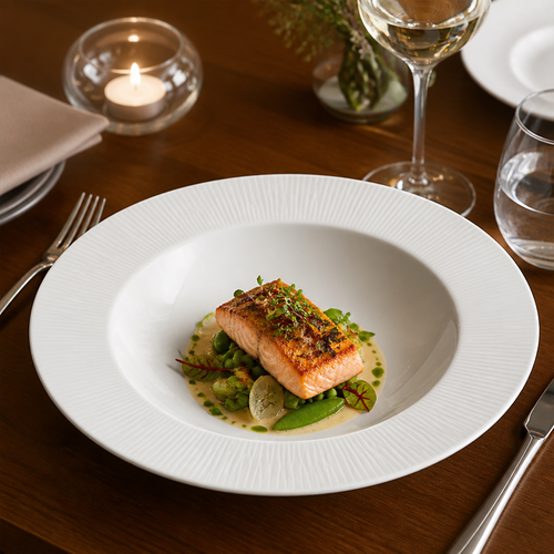 Bamboo Rimmed Porcelain Bowls 265mm for Food Service