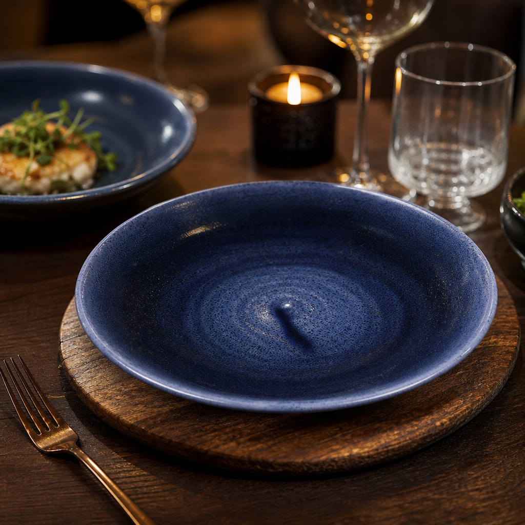 Coupe Plates Cobalt Blue Vitrified Ceramic for Rustic Dining (Pack of 12)