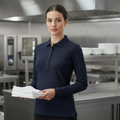 Cotton Navy Long Sleeve Polo for Staff Uniforms