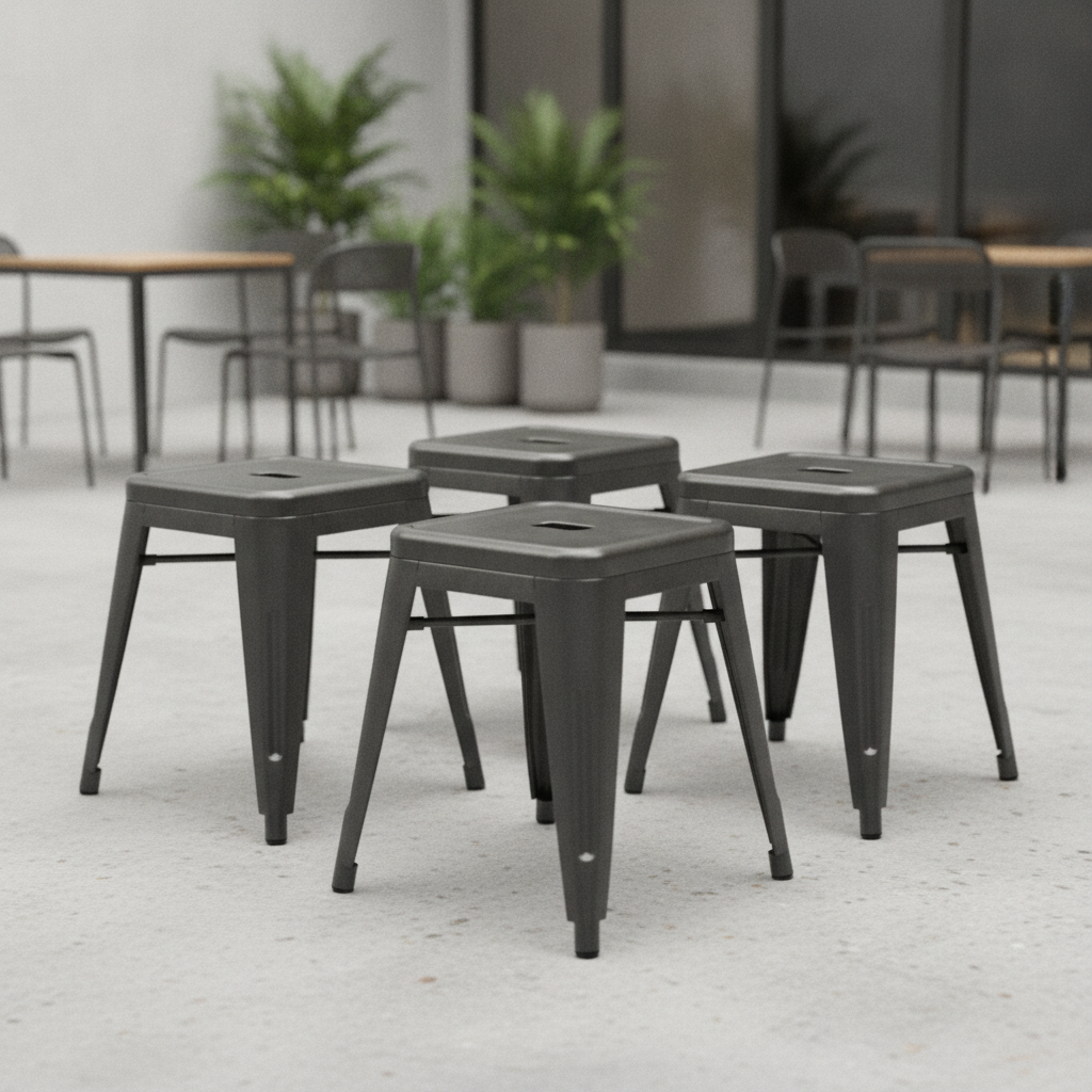 Galvanised Steel Low Stools Black 460x400mm for Indoor & Outdoor Use (Pack of 4)