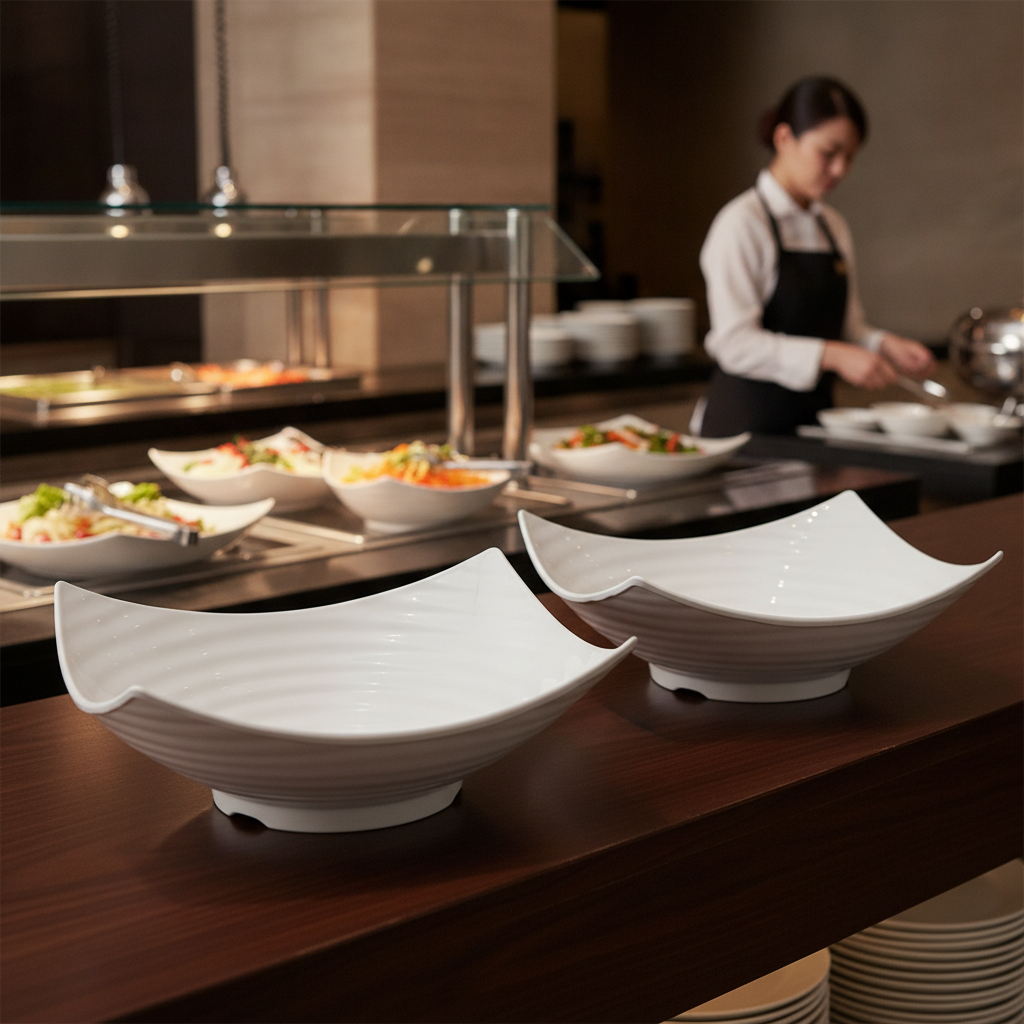 White Melamine Dish 400mm for Elegant Buffets