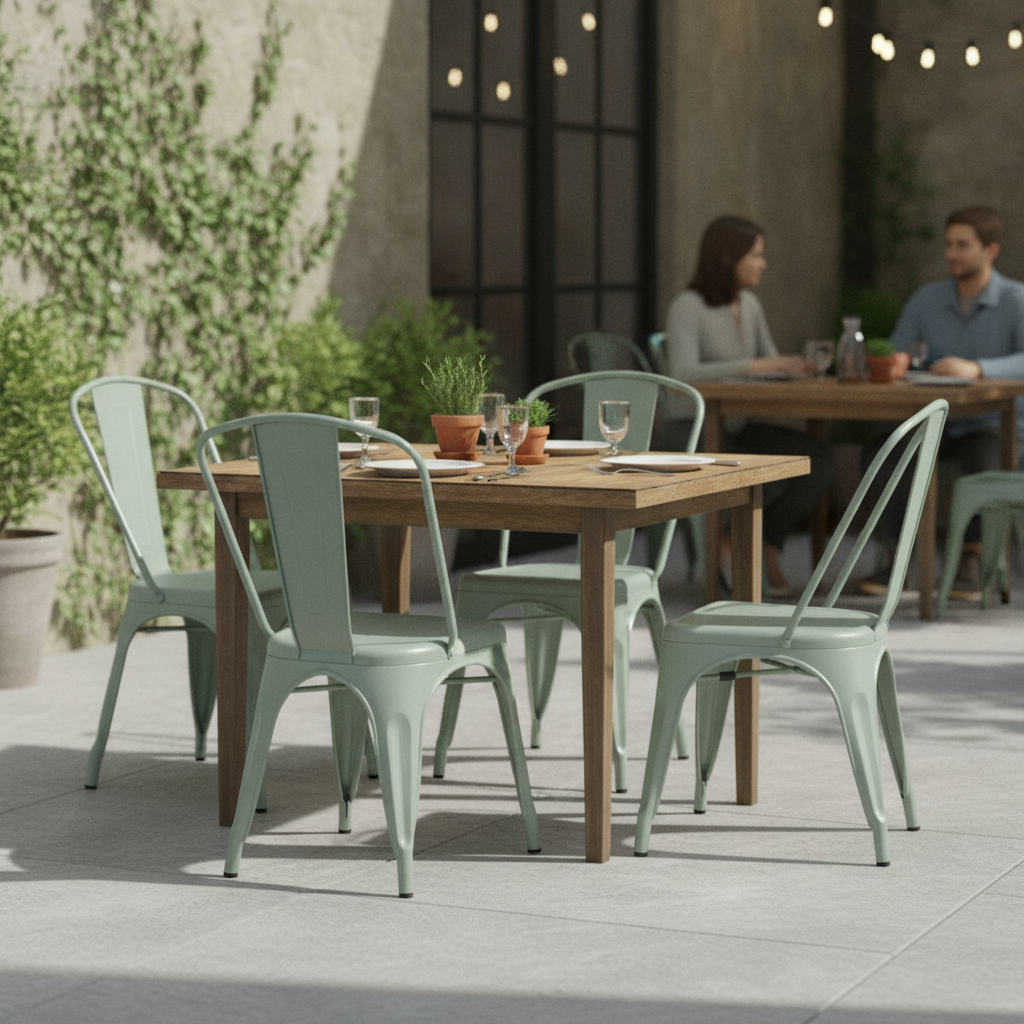Steel Bistro Chairs Olive Green 850x425mm for Indoor & Outdoor Use (Pack of 4)