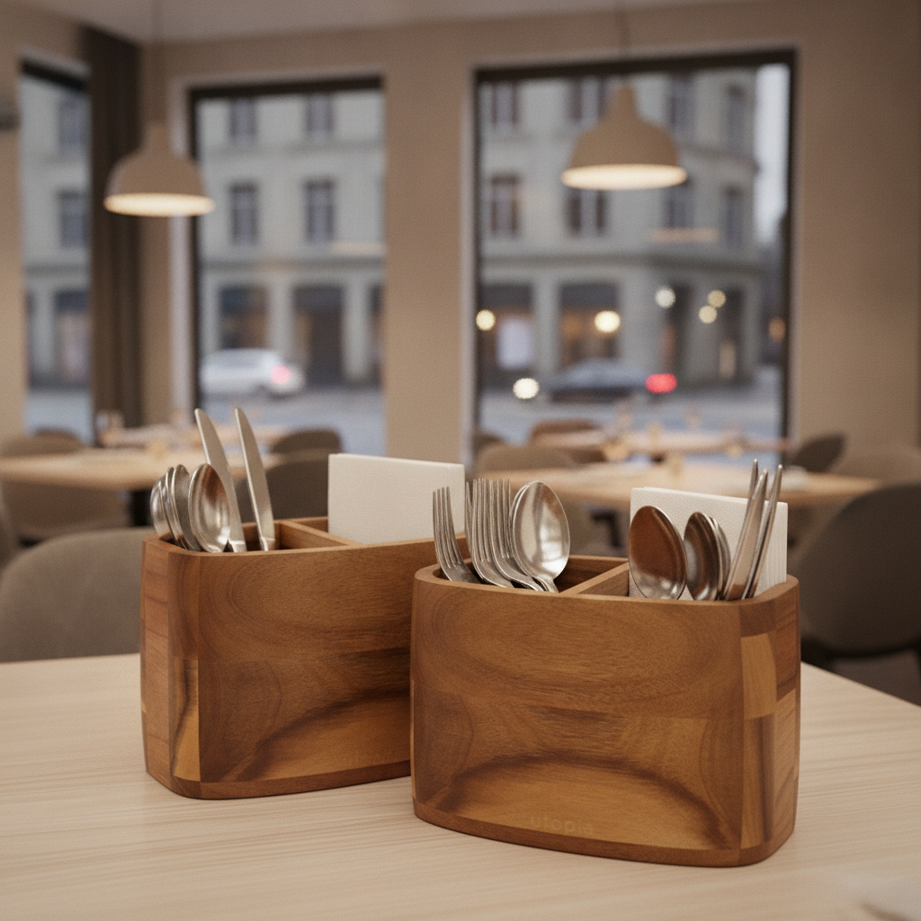 Acacia Wood 2 Compartment Table Caddy 178x102mm for Restaurants & Cafés (Pack of 2)