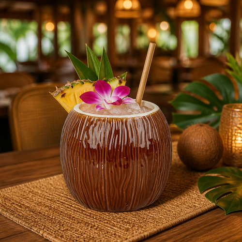 Ceramic Coconut Tiki Mug 500ml for Themed Parties