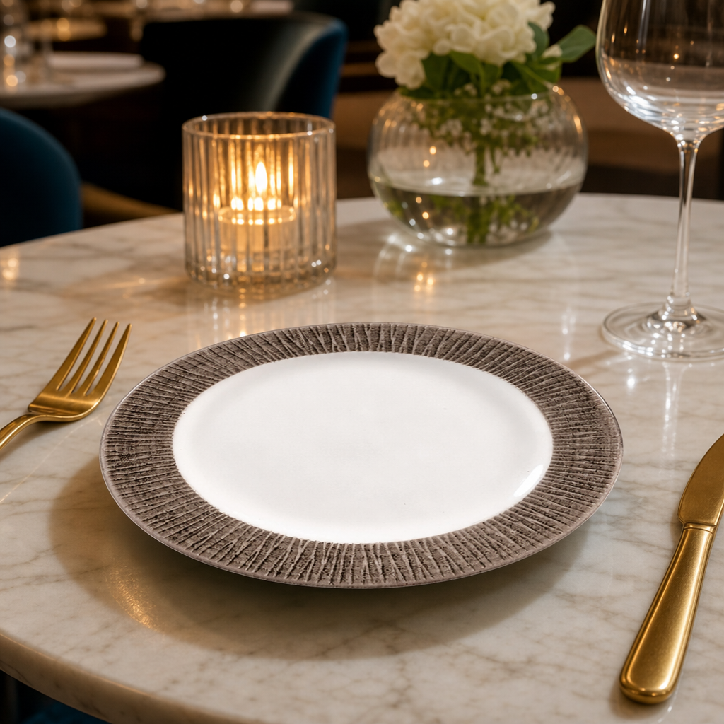 Plates Rim 170mm Grey Porcelain for Luxurious Dining (Pack of 12)