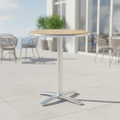 Aluminium & Ash Wood Round Flip Top Table 600mm for Outdoor Use