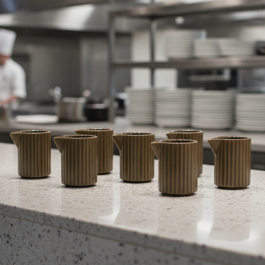 Porcelain Brown Pourer 40ml for Catering & Hospitality (Pack of 6)