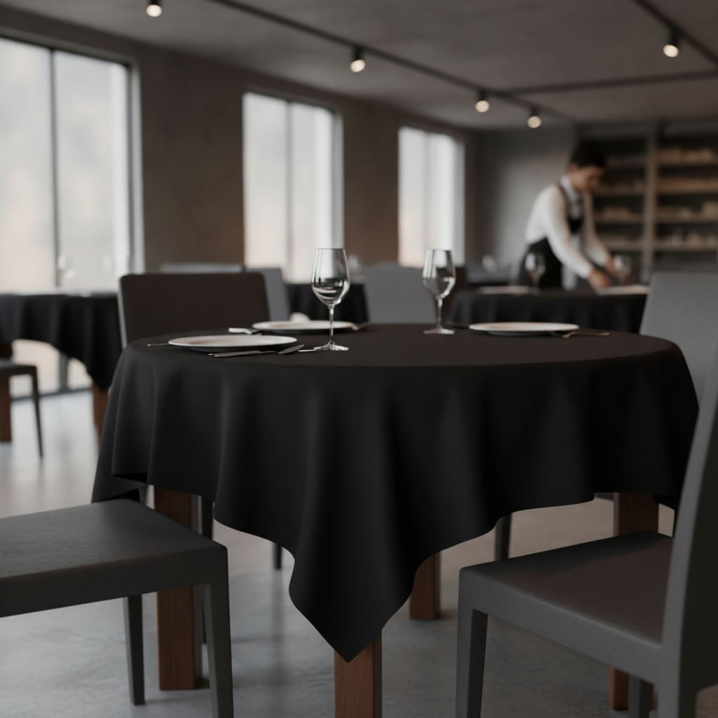 Black Polyester Tablecloth for Restaurants & Cafés