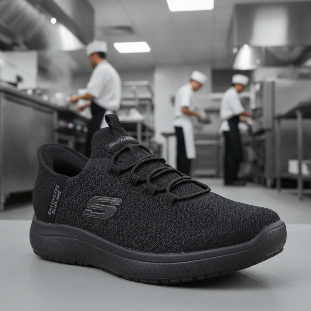 Mesh Slip Resistant Trainers Black for Commercial Use