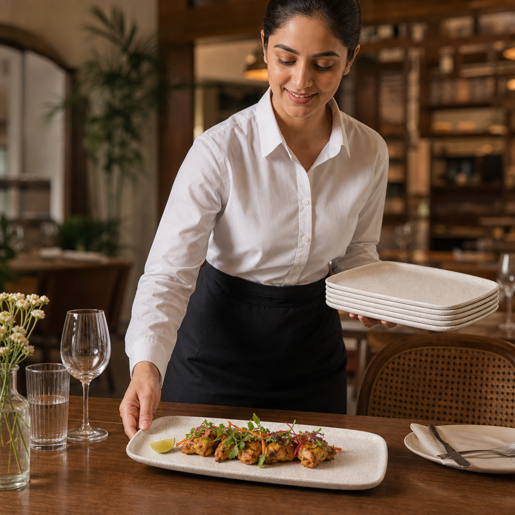 Oblong Trays White Vitrified Stoneware for Dining (Pack of 6)