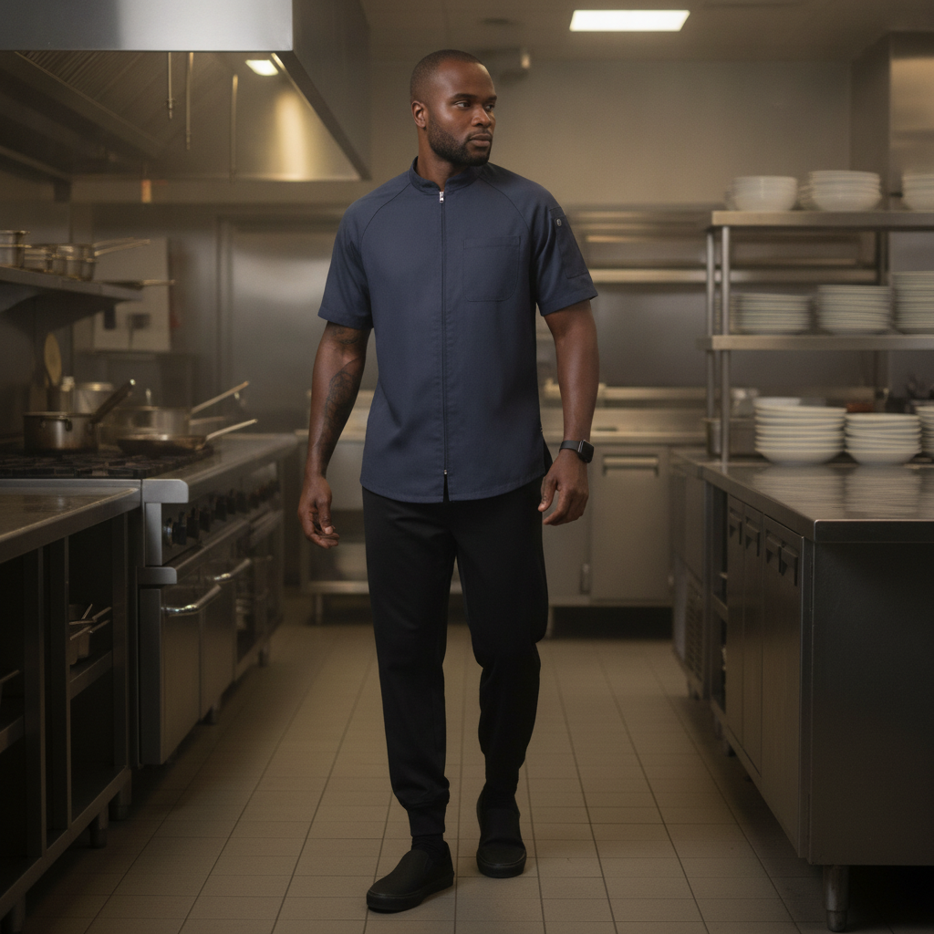 Recycled Polyester Grey Chef Jacket for Hospitality (Sizes S-2XL)