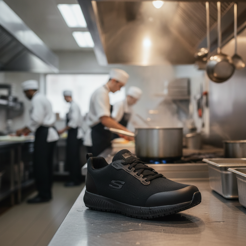 Mesh Slip Resistant Trainers Black for Commercial Kitchens