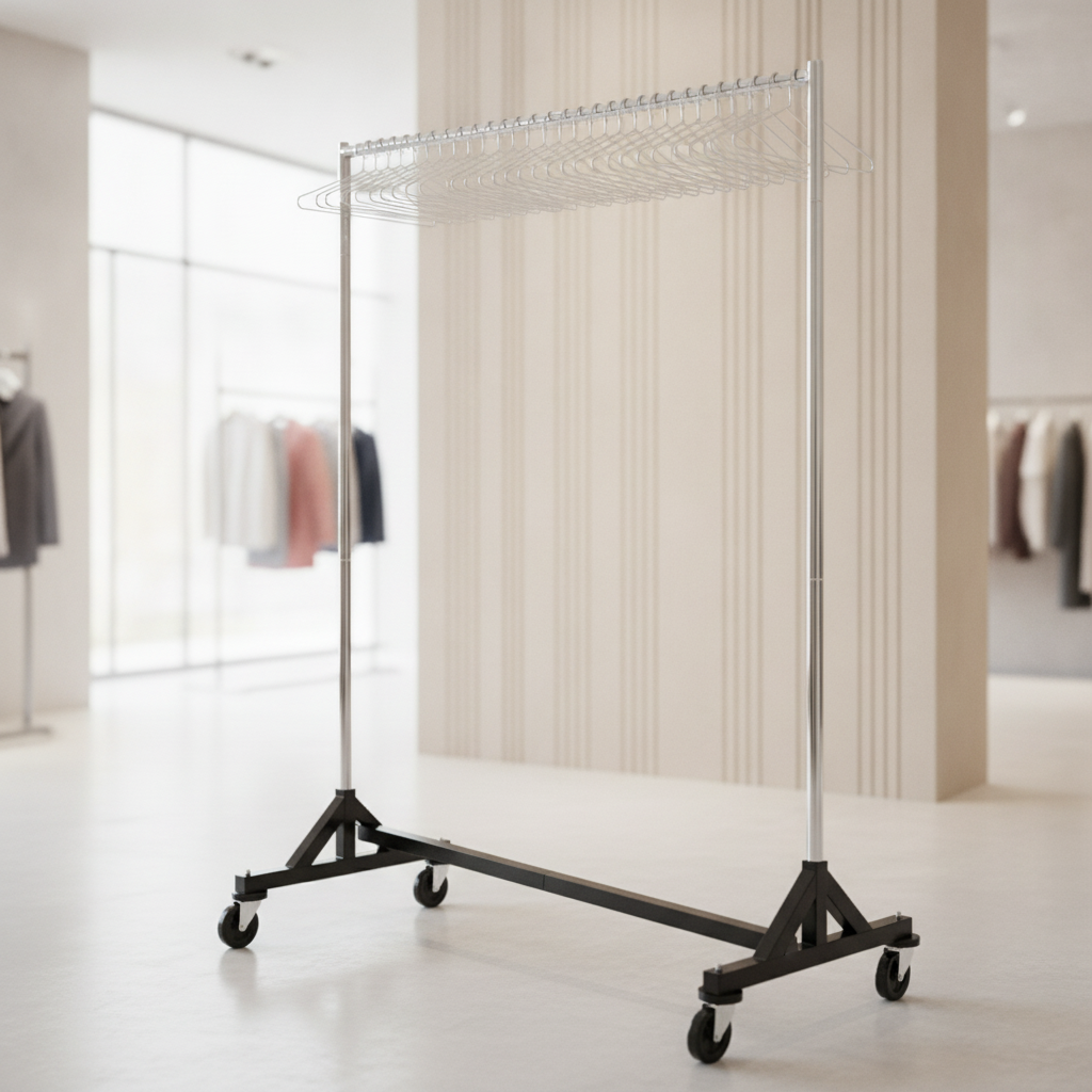 Steel Garment Rail with 25 Captive Hangers for Heavy-Duty Use