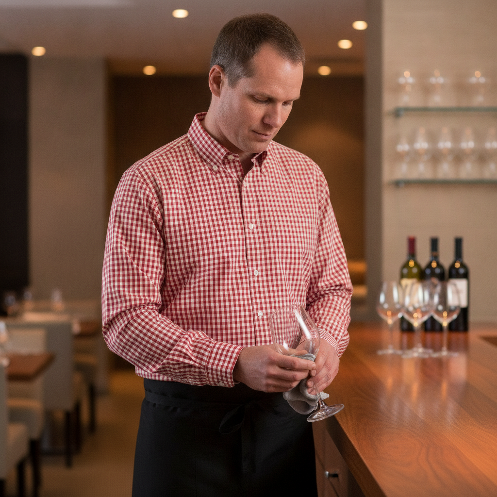 Polycotton Red Gingham Dress Shirt for Staff Uniforms
