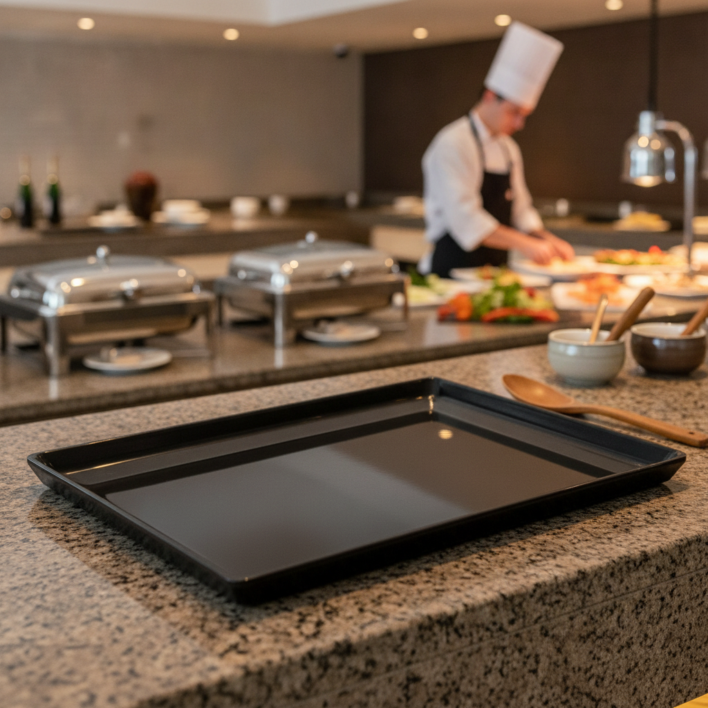 Black Melamine GN 1/2 Tray for Buffet Presentations