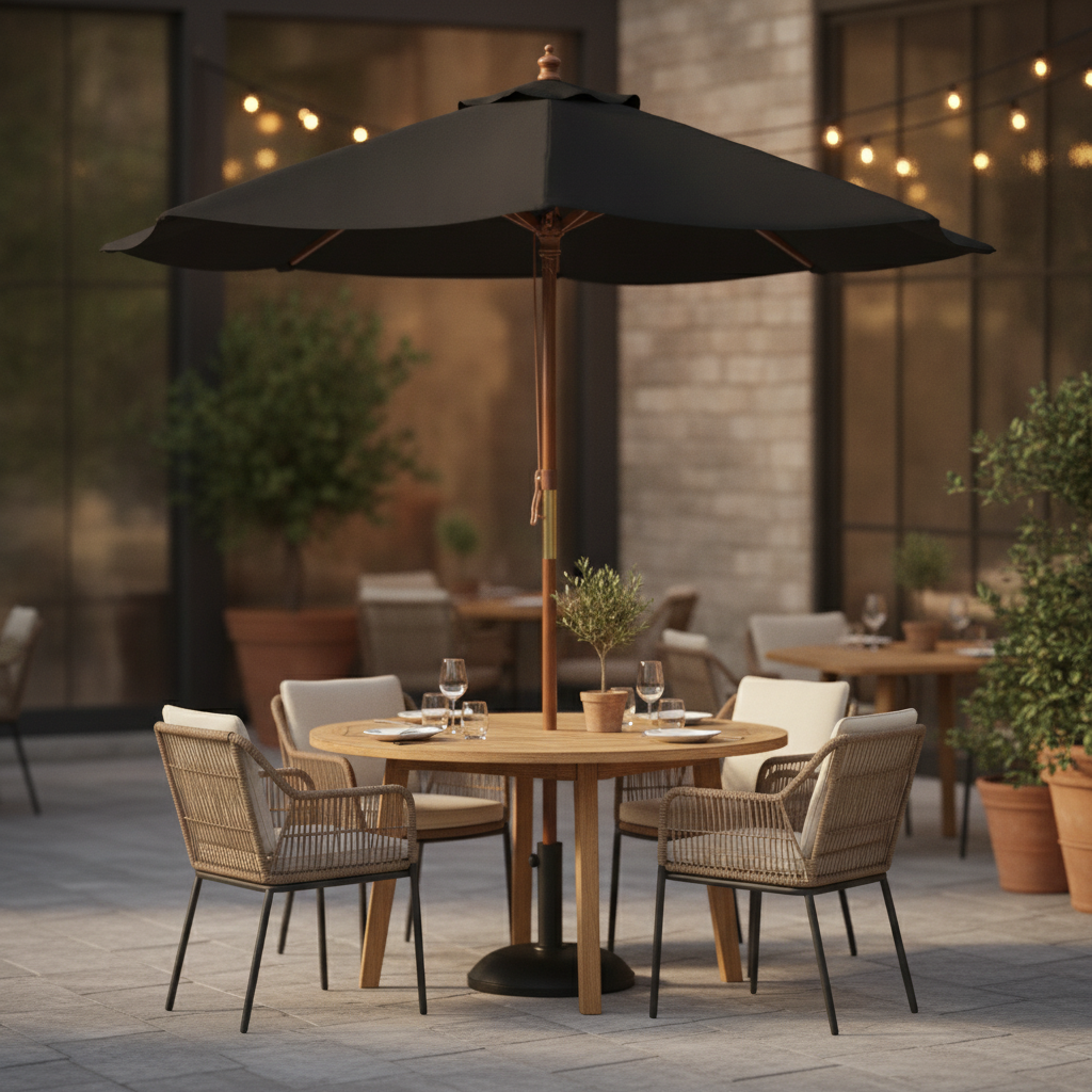 Wood & Polyester Round Parasol 3m for Outdoor Spaces