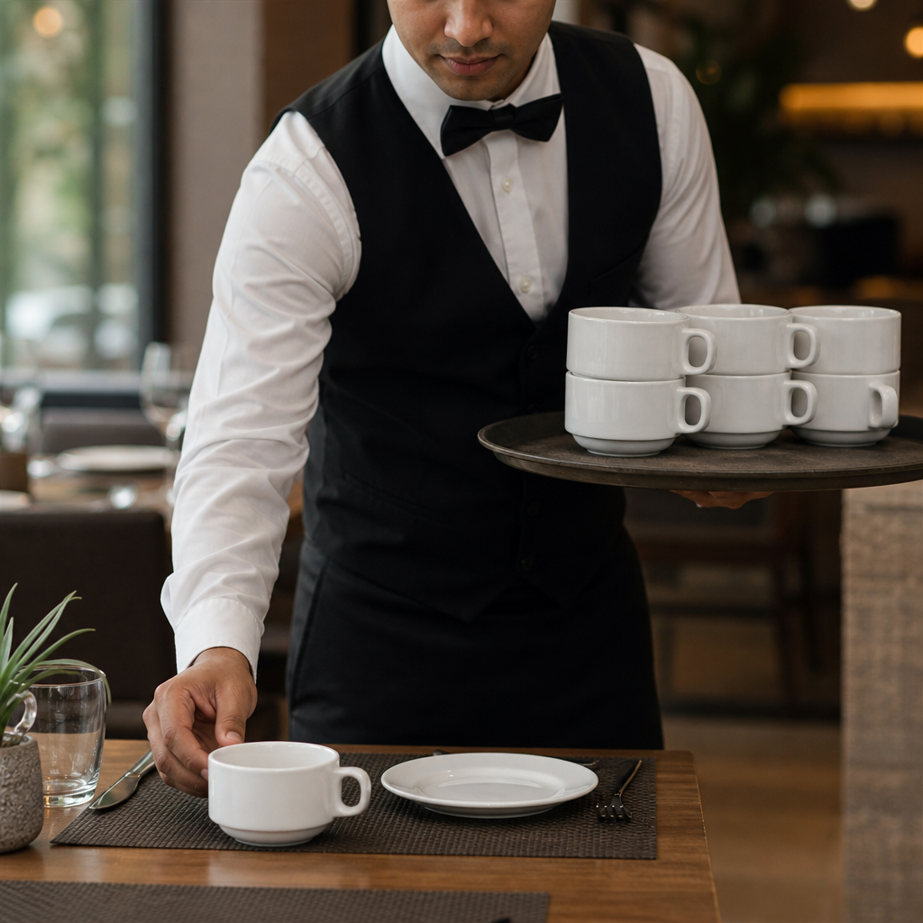 Stacking Cups 200ml Vitrified Porcelain for Cafés & Restaurants (Pack of 12)