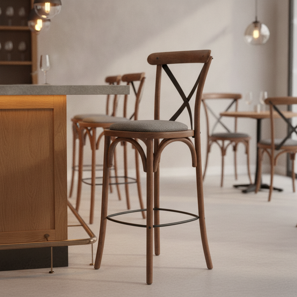 Rubber Wood Bar Chair with Padded Seat 1180mm for High-Traffic Areas