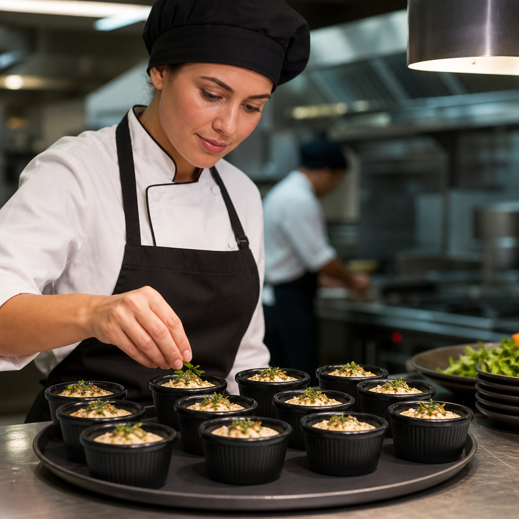 Fluted Ramekins 85ml Black Melamine for Schools & Nursing Homes (Pack of 12)