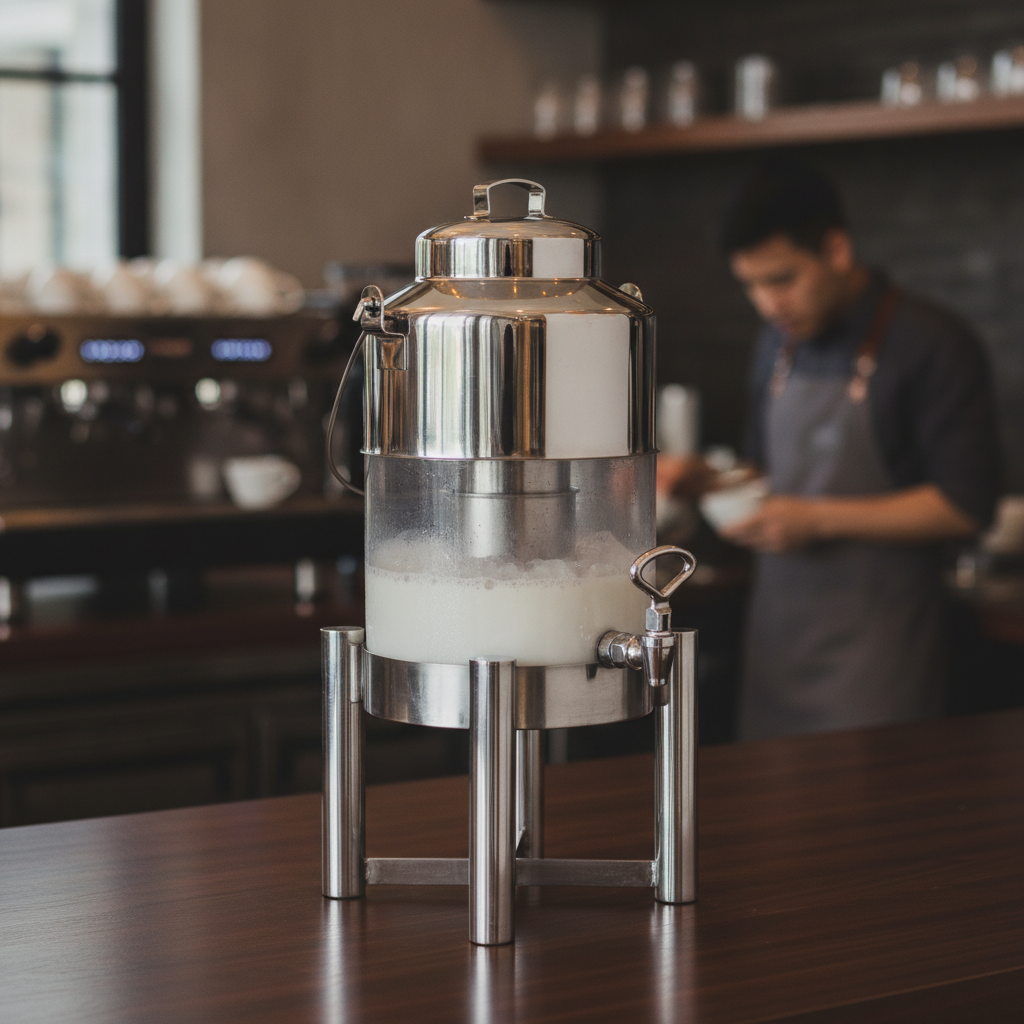 18/10 Stainless Steel Milk Dispenser with Ice Sleeve for Cafés