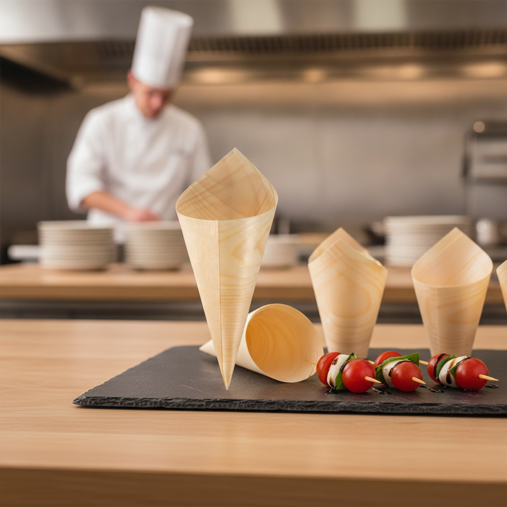 Biodegradable Poplar Wood Canape Cones 75mm for Catering (Pack of 100)