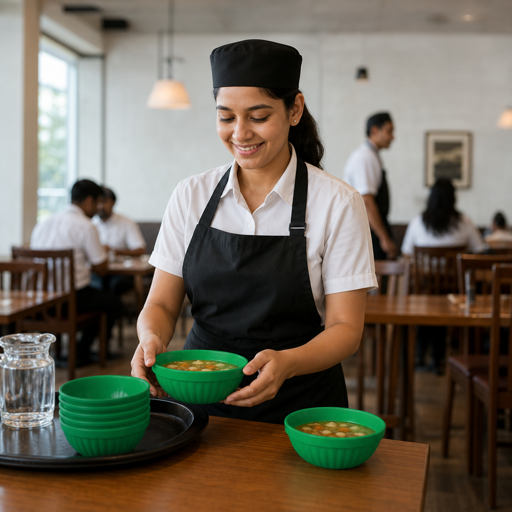 Polypropylene Bowls 218ml Green Ceramic for Schools & Institutions (Pack of 12)