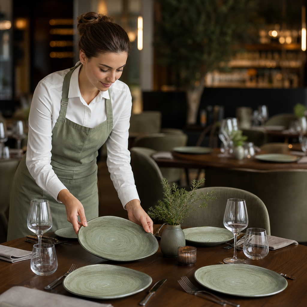 Plates Green Porcelain for Dining (Pack of 12)