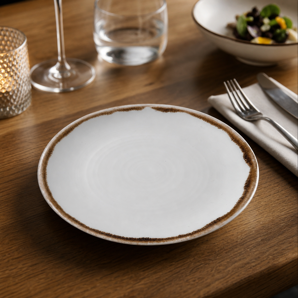 Hand-Finished Coupe Plates 164mm Natural Vitrified Porcelain for Modern Dining (Pack of 12)