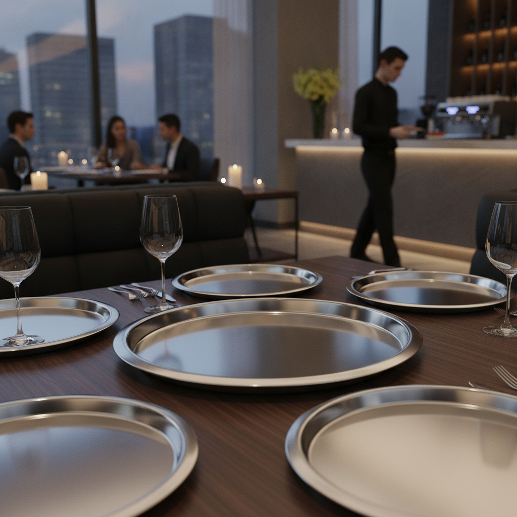 Stainless Steel Round Mirrored Tray 355mm for Table Service