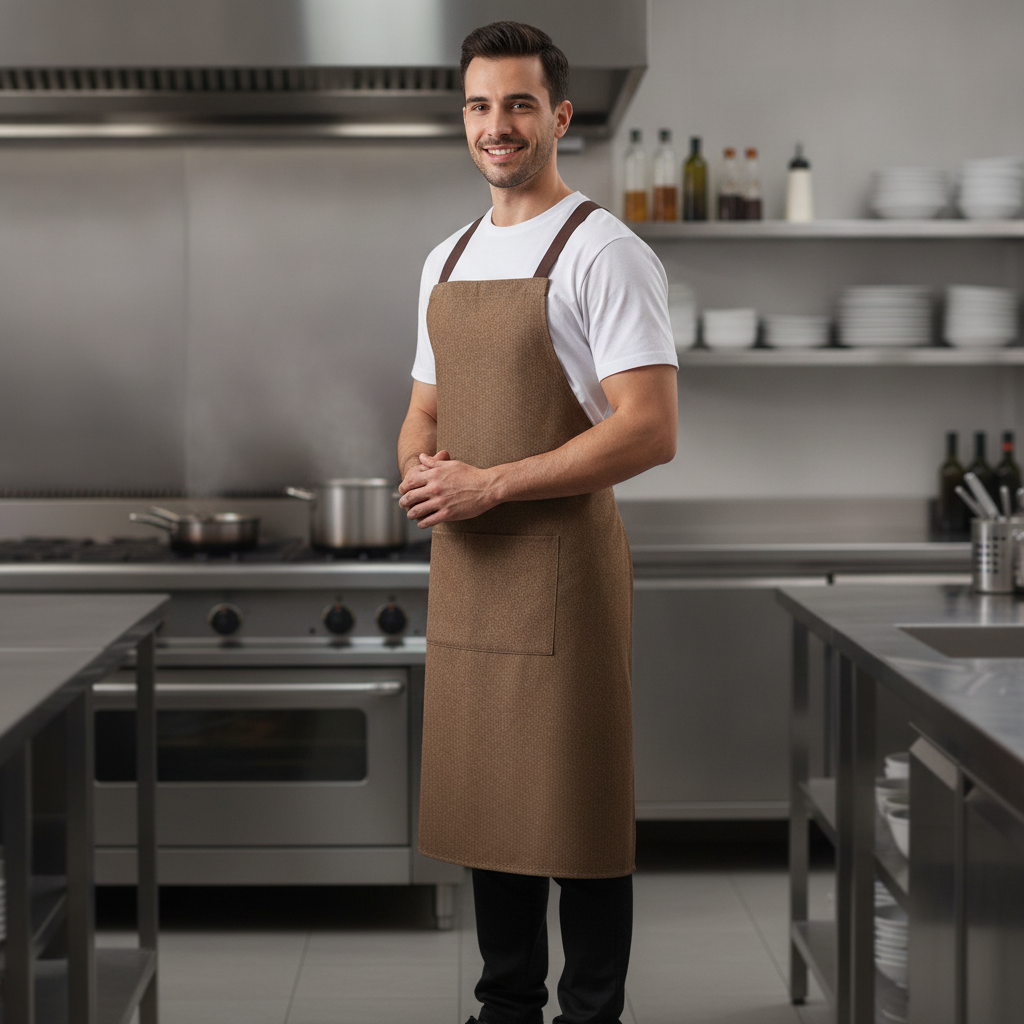 Cotton Tan Cross-Back Bib Apron for Staff Uniforms