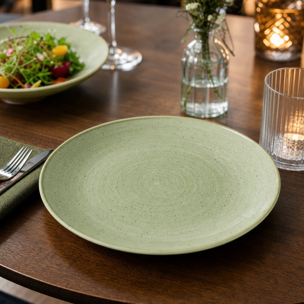 Sorrell Coupe Plates 217mm Green Vitrified Ceramic for Dining Experiences (Pack of 12)