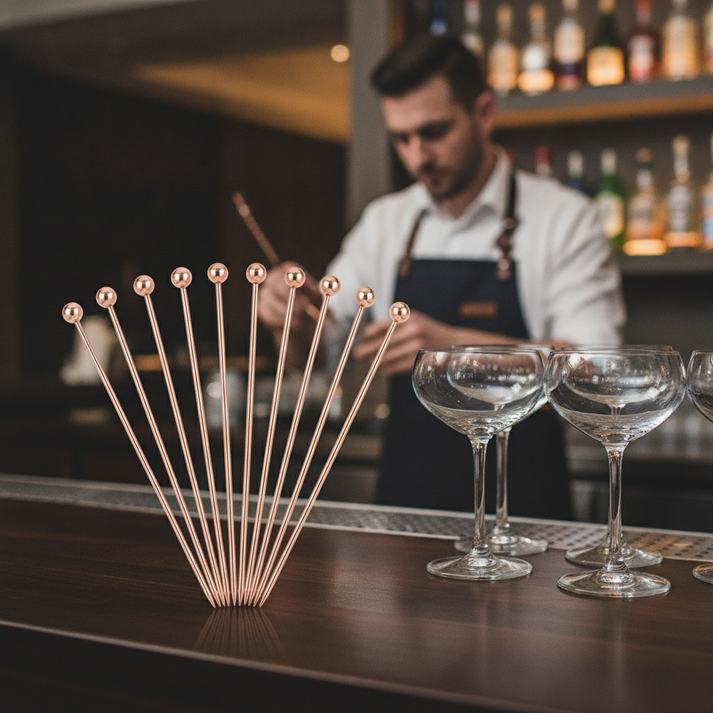 Stainless Steel Copper Plated Garnish Picks 108mm for Cocktails (Pack of 10)
