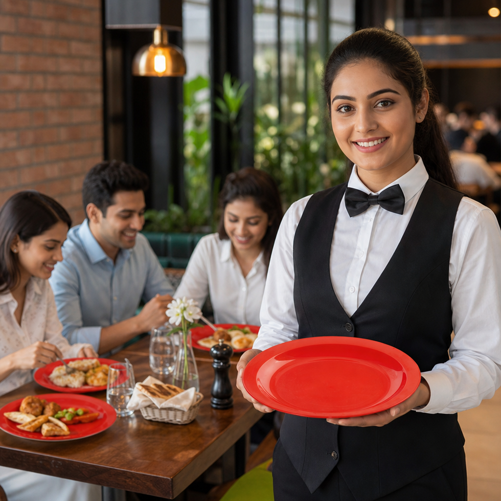 Polypropylene Plates 230mm Red Ceramic for Schools & Institutions (Pack of 12)