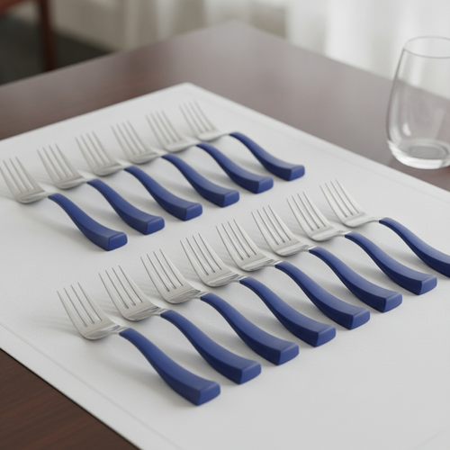18/10 Stainless Steel Left Hand Forks with Blue Handles 185(L)mm for Enhanced Dining Experience (Pack of 12)
