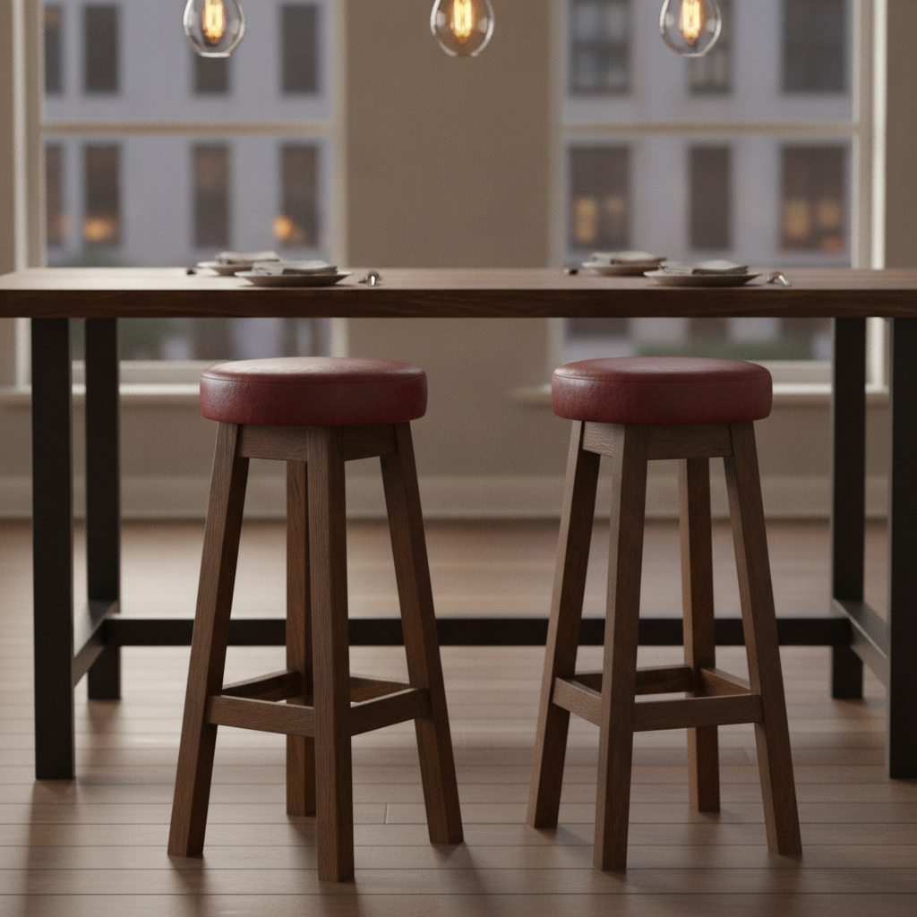 Rubber Wood Vintage High Stool with Bison Bordeaux Seat 760x335mm for Dining Spaces (Pack of 2)