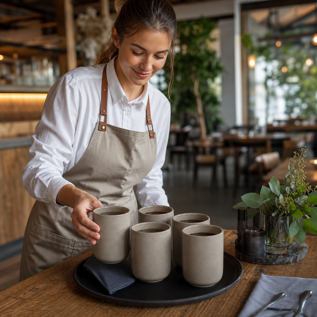 Handleless Mugs 380ml Stoneware for Coffee & Tea Service (Pack of 6)