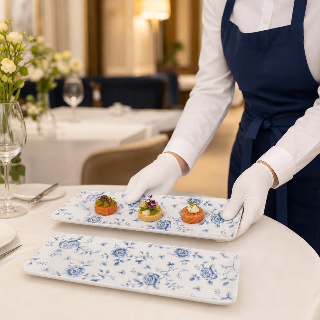 Rectangular Serving Tiles Fine China for Catering (Pack of 4)