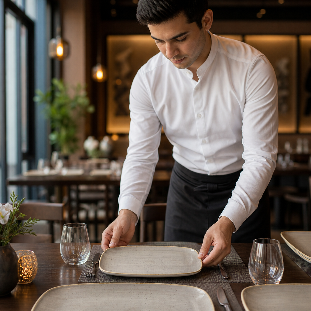 Rectangular Plates Grey Vitrified Ceramic for Dining (Pack of 6)