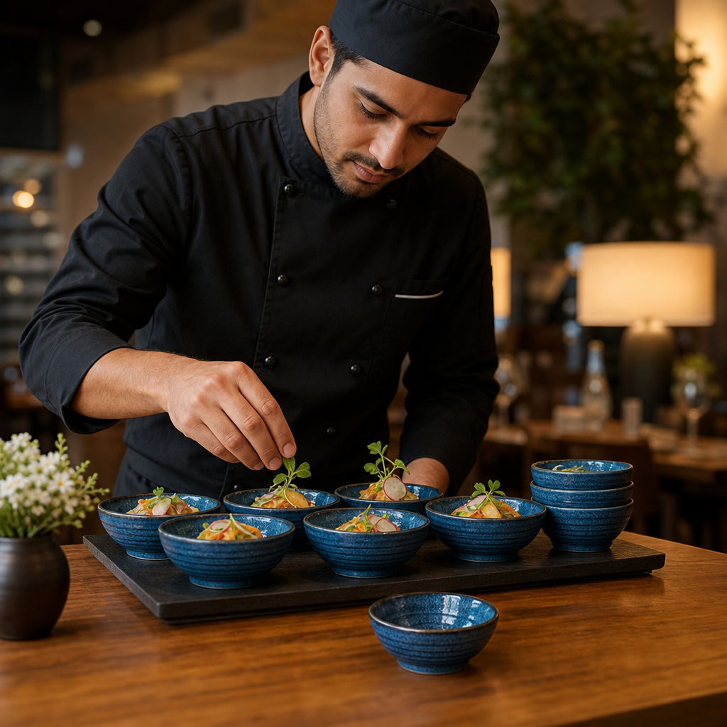 Ripple Snack Bowls 170ml Blue Porcelain for Event Dining (Pack of 12)