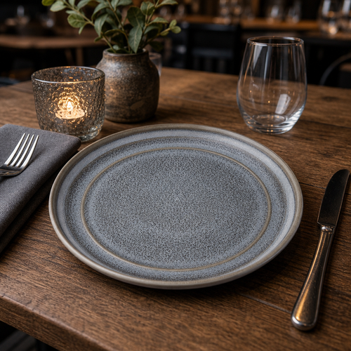 Charcoal Dusk Porcelain Flat Round Plates 180mm for Restaurants & Cafés (Pack of 6)