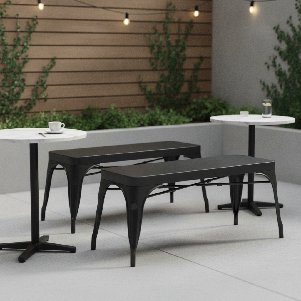 Powder Coated Steel Bistro Metal Benches 1000mm for Cafés (Pack of 2)