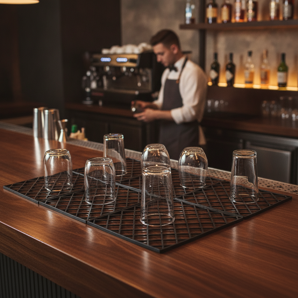 Durable Black Plastic Glass Mats 305mm for Bar Use (Pack of 10)