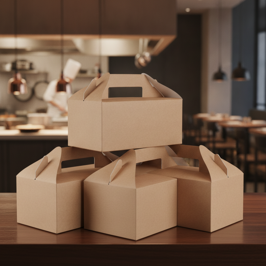 Paperboard Kraft Gable Boxes for Takeaway Food (Pack of 125)