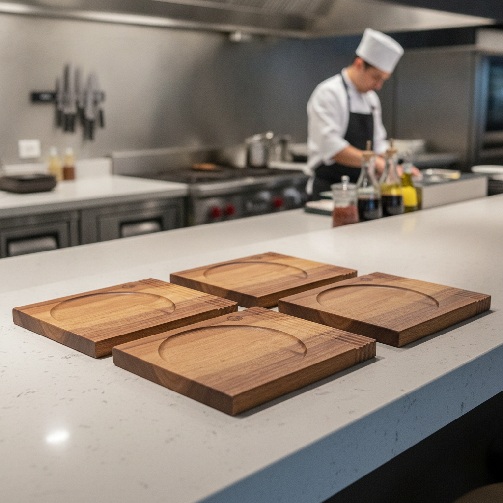 Wood Single Handled Serving Boards 177 x 142mm for Buffets (Pack of 4)