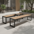 Acacia Wood and Powder-Coated Steel Industrial Benches 450mm for Indoor & Outdoor Use (Pack of 2)