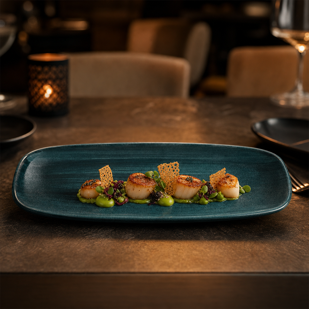 Oblong Chef Plates Rustic Teal Porcelain for Stylish Dining (Pack of 12)