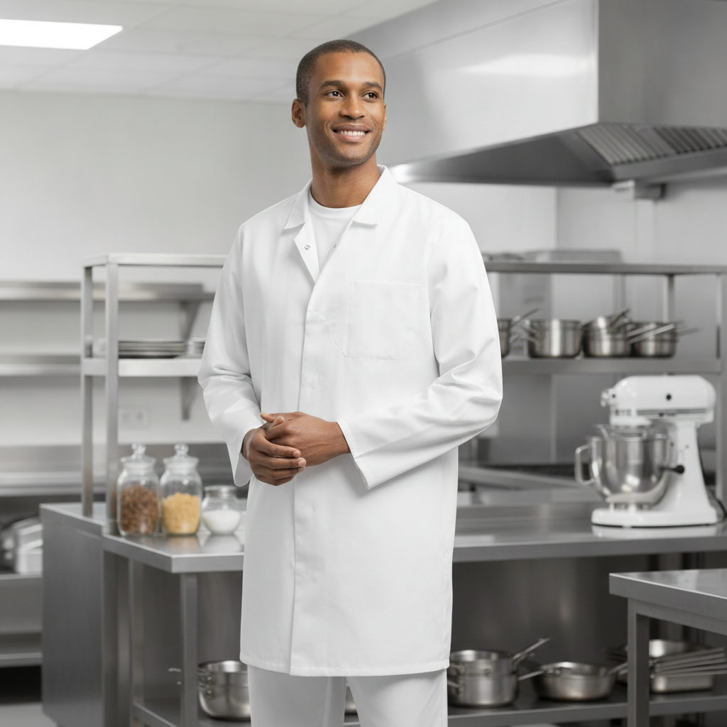 White Polycotton Unisex Hygiene Coat for Food Preparation