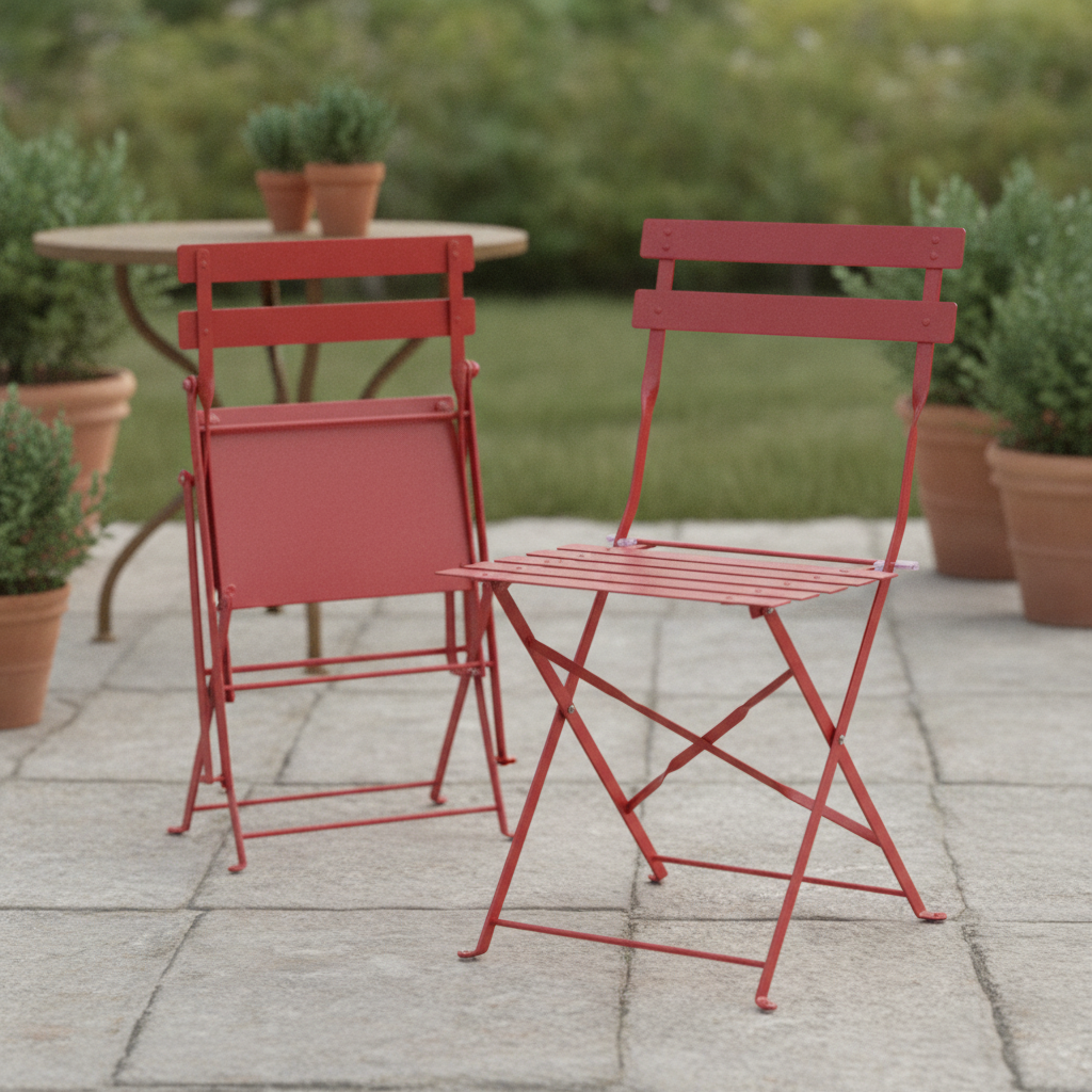 Powder-Coated Steel Red Folding Chairs 800x387mm for Indoor & Outdoor Use (Pack of 2)