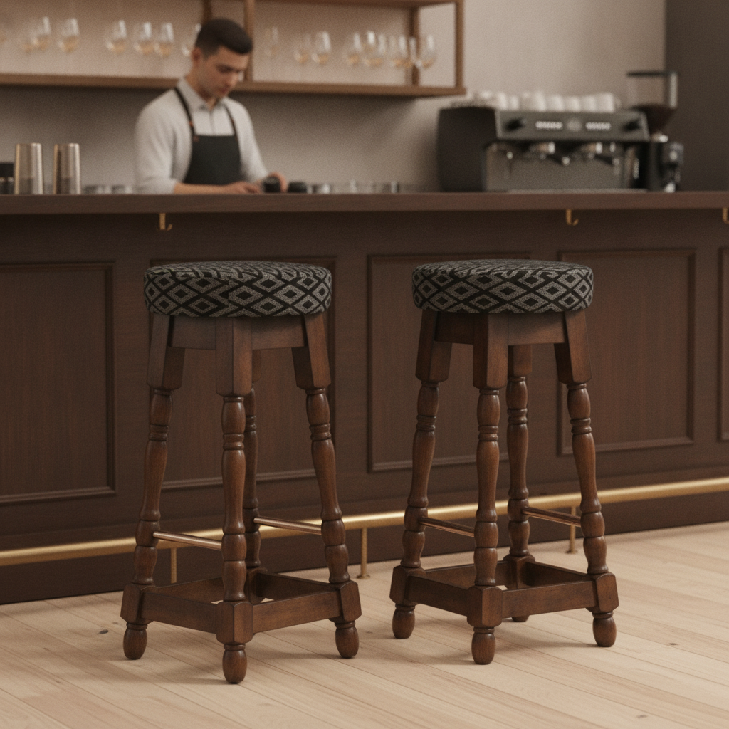 Rubber Wood High Bar Stools with Black Diamond Seat 770mm for Pubs & Cafés (Pack of 2)